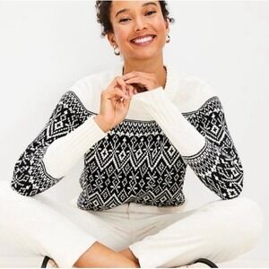 LOFT Womens Black White Fair Isle Geometric Knit  Sweater XS Cotton Blend